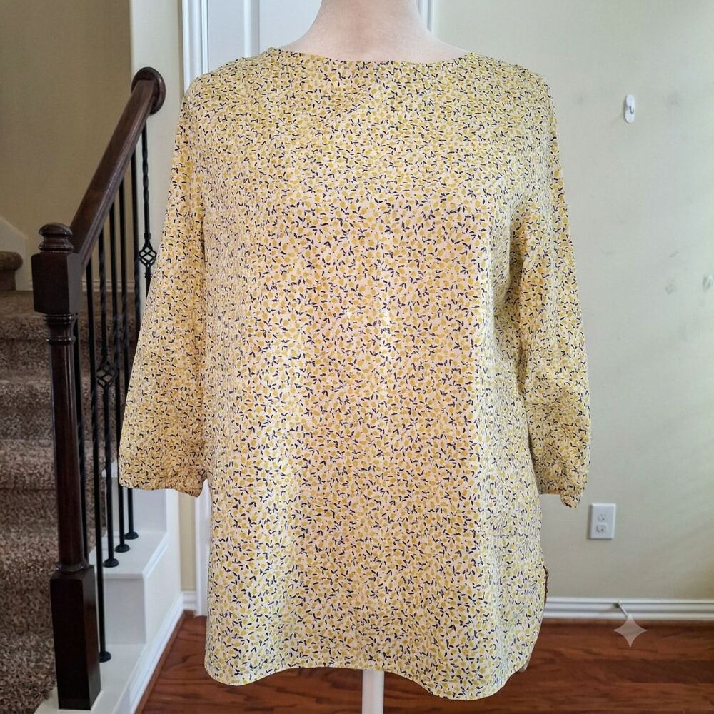 Ann Mashburn Ditsy Floral Top Yellow Women S 100% Cotton Preppy Summer Vacation